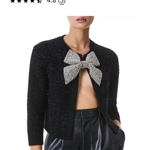 Alice + Olivia Black Cardigan with Silver Embellished Bow